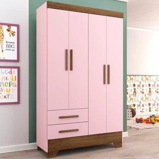 Guarda-Roupa Infantil 4 Portas 2 Gavetas Rosa/Nature - Panorama Móveis