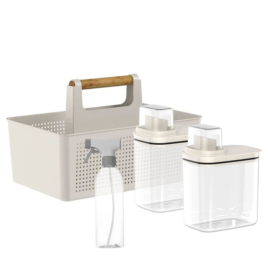 Conjunto Lavanderia Com 1 Balaio + 1 Borrifador + 2 Dispenser