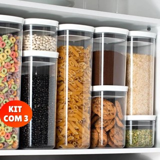 Conjunto de Potes Herméticos em Acrílico Cristal com Trava e Design Empilhável Organizador para Mantimentos