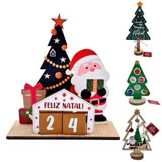 Kit 2x Árvore Natalina Decorativa de Madeira 17cm Data / Decoração Natal / Enfeite Natalino