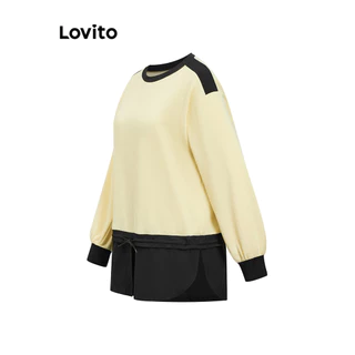 Lovito Casual Patchwork Tecido Costura Colorblock Cordão Moletom para Mulheres L102AD511