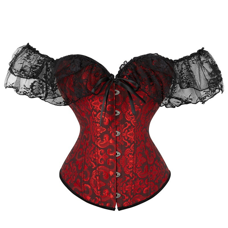 Moda Jacquard Gótico Underbust Topos Feminino Oferecer Espartilho Sem Alças Senhora Renda Sexy Tanque Colheita Topo