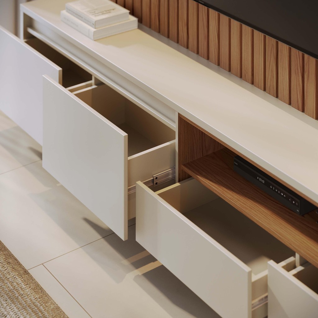 Estante Home Theater Ambiente Cancún Freijó Off White Matte