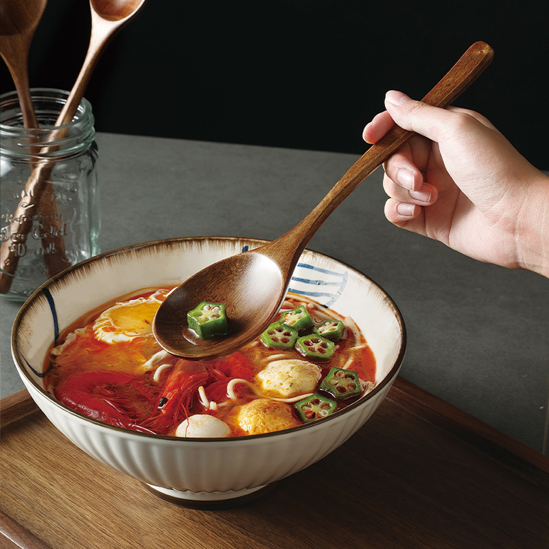 Colher De Madeira Japonesa Alça Longa Ramen Bebê Comer Mingau ...