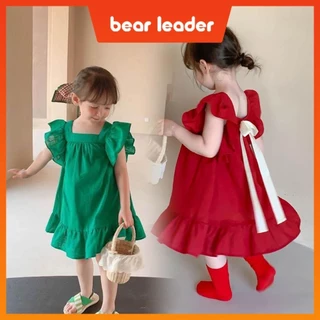 Líder Do Urso Vestidos De Verão Para Meninas Manga Voadora Casuais Rufos Sólidos Costas Bowknot A Line Bebê Crianças
