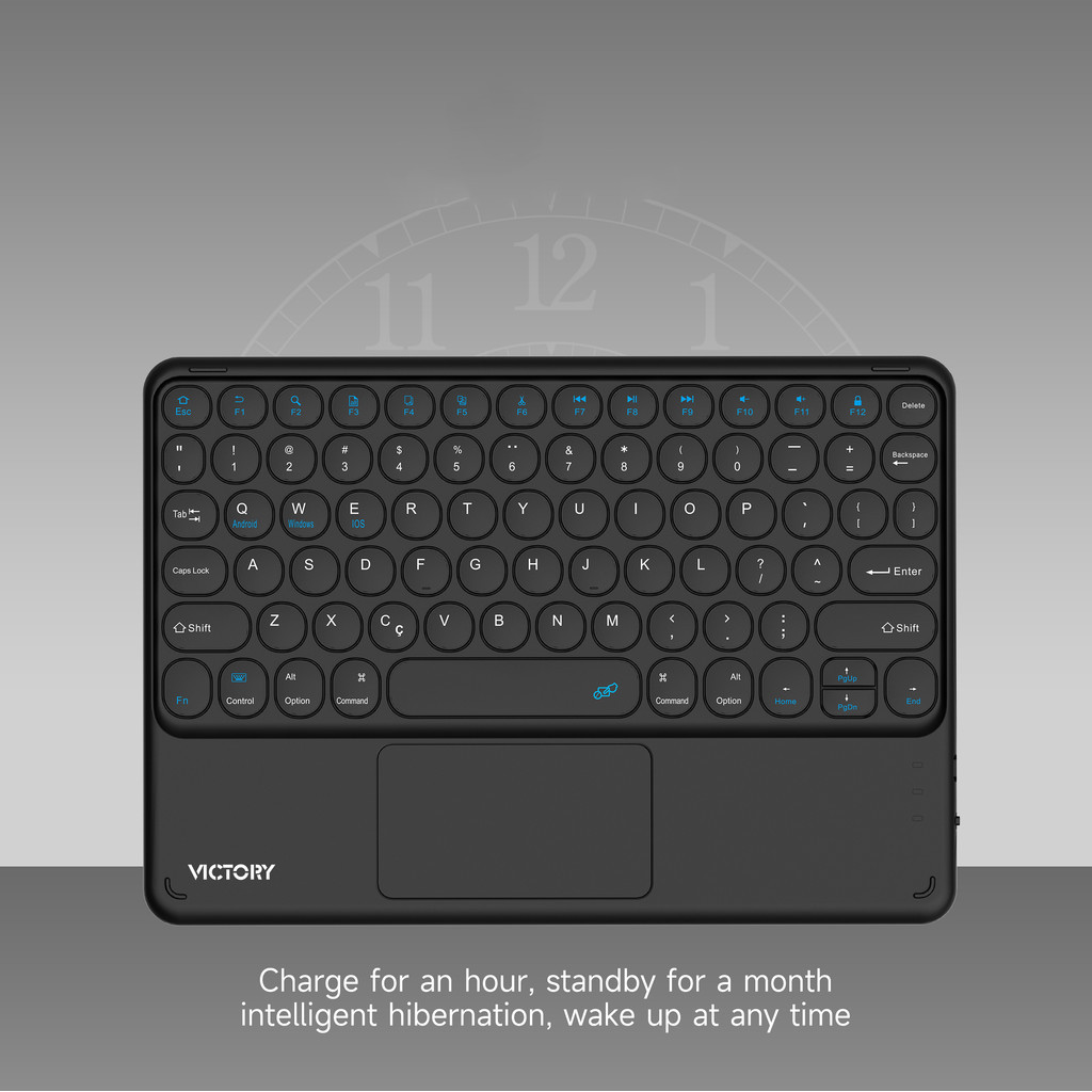 Teclado Bluetooth Chave Redonda Sem Fio Com Touch Para Celular/Tablet/Laptop