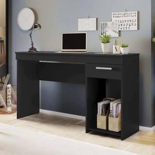 Mesa Escrivaninha Preta Para Computador Escritório Home Office Estudos 1 Gaveta Nicho Quarto Notável em Oferta na Shopee
