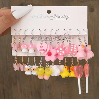 Conjunto De Brincos Gotas De Pato Borboleta De Resina Fashion Cartoon Para Acessórios Femininos Hipoalergênicos