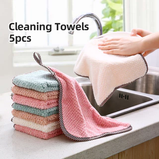 5pcs Toalhas De Prato Macias Reutilizáveis , 9.8x9.8in Limpeza De Velo De Coral , Panos De Lavagem De Louça Absorventes Para Uso Doméstico , Rag De Dupla Face Em Relevo , Suprimentos De Cozinha