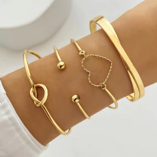 Novo Estilo Conjunto de 4 peças Conjunto de Pulseiras com Nó de Coração Conjunto de Jóias Geométricas Criativas em Cruz