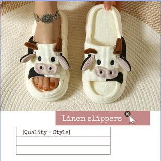 Pisando na merda de merda de espessuras em casa Sapatos antiderrapantes para pais e filhos Quatro Estações Universal Cute Cow Linen S