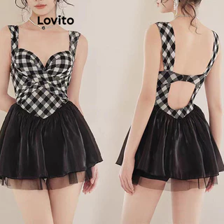 Lovito Sexy Polka Dot Pattern Costura em peça única para mulheres LNE68536