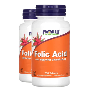 Kit 2x Ácido Fólico 800mcg e Vit. B-12 Now Foods 250Tabls Importado/Made in Usa