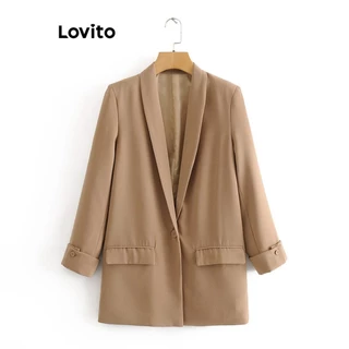 Lovito Blazer básico casual com botão de bolso liso para mulheres LNL63403