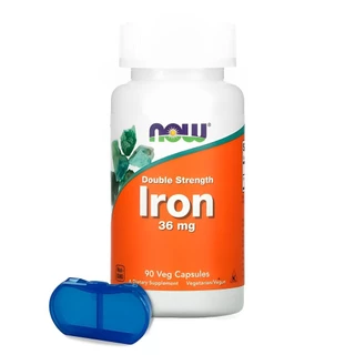 Bisglicinato de Ferro 36mg Now Foods 90Cáps + Porta Cápsulas