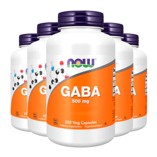 Kit 5x Ácido Gaba 500mg Now Foods com Vitamina B-6 200 Veg Caps /Made in Usa