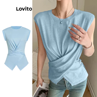 Lovito Camiseta feminina elegante com envoltório liso Criss Cross L100MD345
