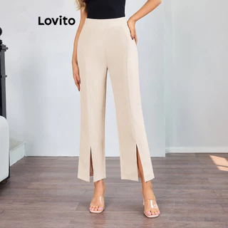 Lovito Calça elegante lisa com frente dividida para mulheres LBL16025