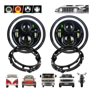 Kit 2 Farol Angel Eyes + Suporte Defender Jeep Fusca Kombi Constelation Royal Harley