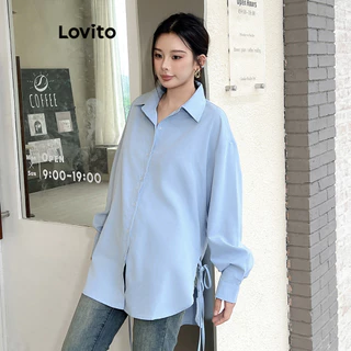 Lovito Blusa casual lisa com botões na frente para mulheres L99ED596