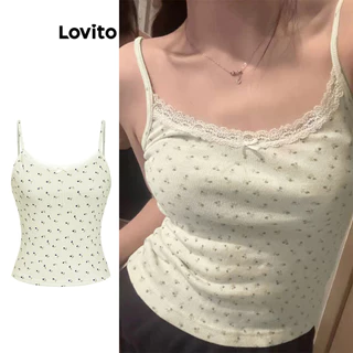 Lovito Regata casual Ditsy floral contrastante com gola canelada padrão para mulheres L100MD001