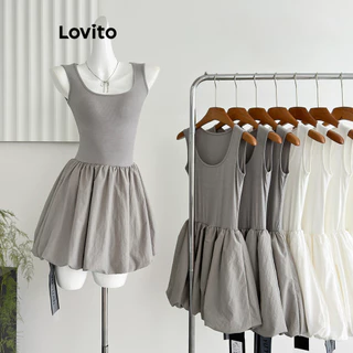 Lovito Vestido casual com padrão liso para mulheres LNA74261
