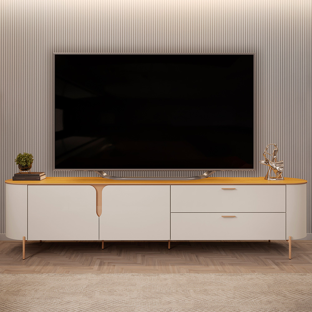 Rack Para Sala de Estar TV 75 Pol Orgânico Dion D05 Bali Cedro - Lyam Decor