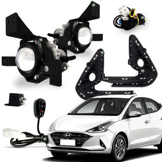 Kit Farol Auxiliar Milha HB20 2020 Moldura Preta Botao Colante