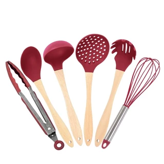 Conjunto de Utensílios Master Vermelho Inox/Silicone/Madeira 6 Peças em Oferta na Shopee