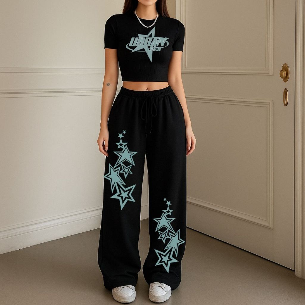Kit Cropped E Calça Wide Leg Feminina Lançamento Estilo Y2K Tendência ...