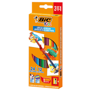 Lápis de cor 24 cores com 12 lápis bicolor Kids + 1 apontador Bic em Oferta na Shopee