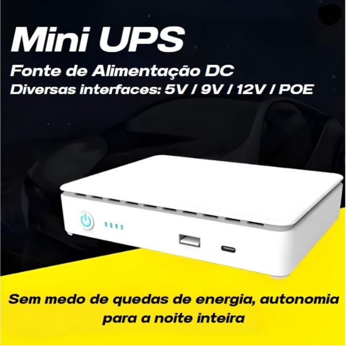 Mini Nobreak UPS de 35 W c/Entrada DC(9/12Vdc) | Tipo-C | USB(5V/2.4A) | Poe(15/24Vdc) | Knup/KP-588