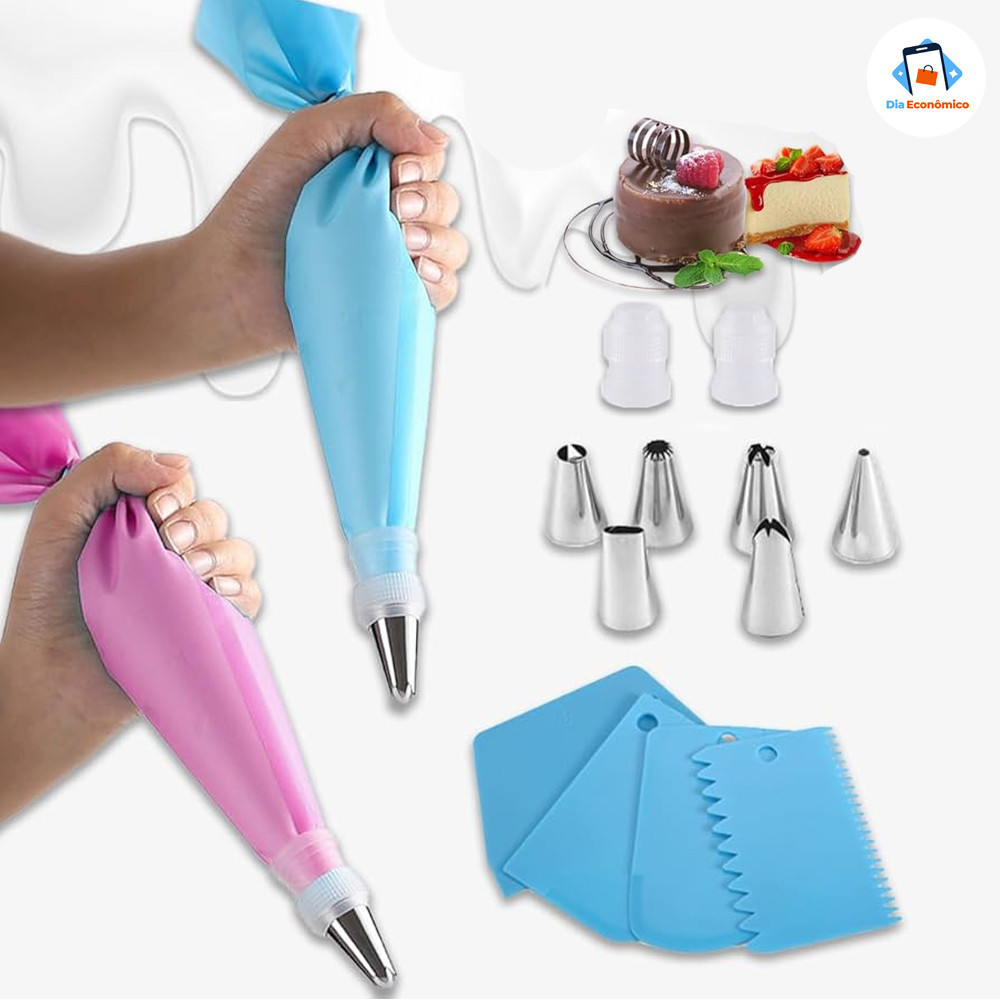 Kit Confeiteiro Completo 24 Peças - Sacos Reutilizáveis e Bi