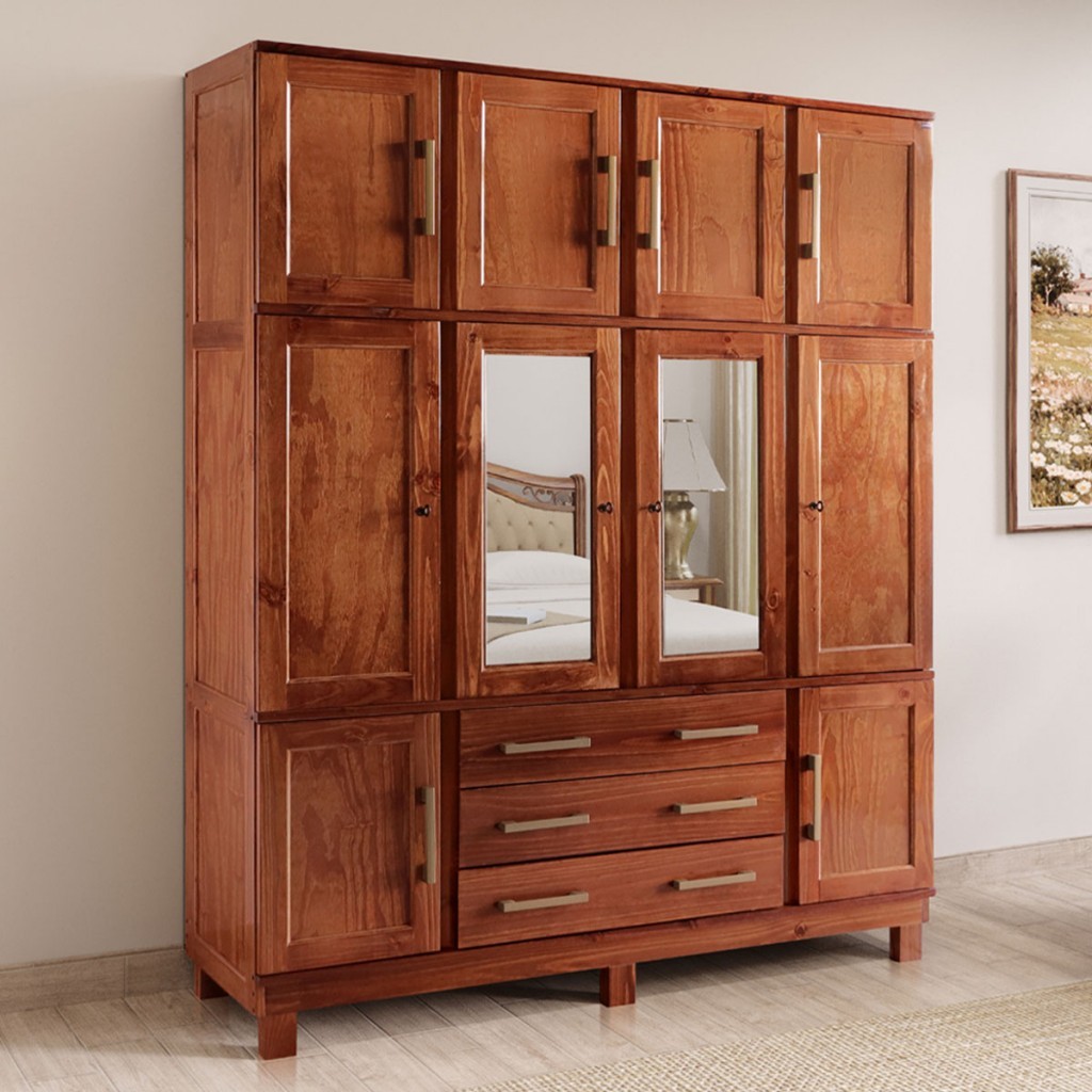 Guarda-Roupa Casal Paris 10 Portas 3 Gavetas com Espelho Madeira