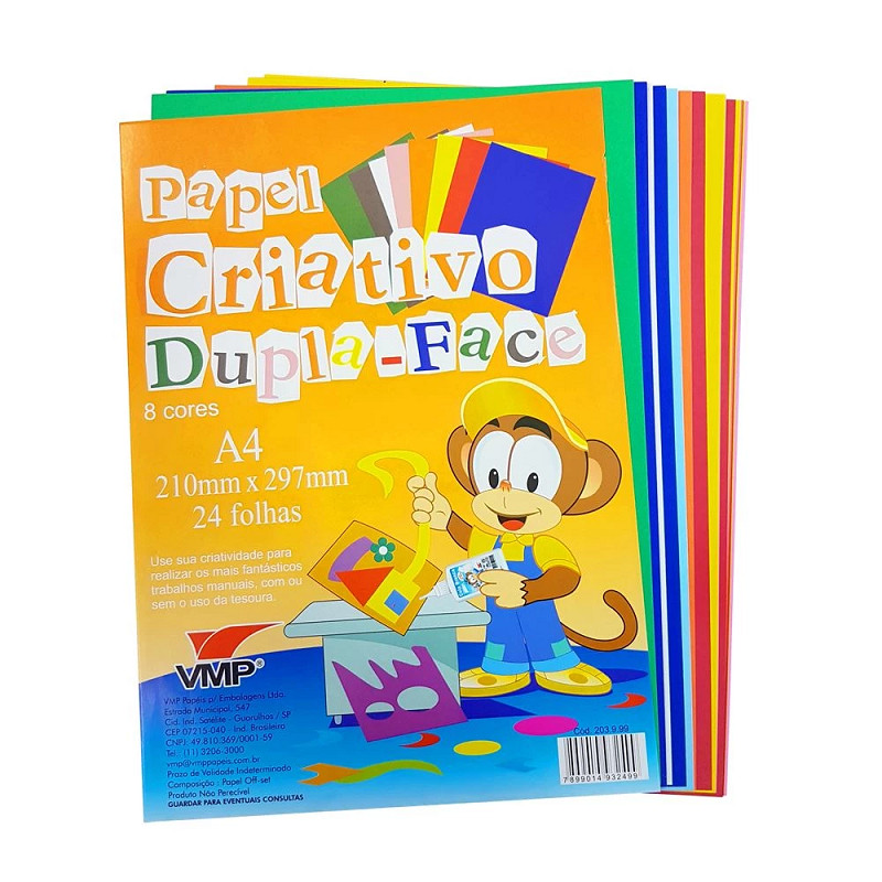 PAPEL CRIATIVO DUPLA FACE 8 CORES 24 FOLHAS A4 - VMP | Shopee Brasil