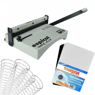 Kit Encadernadora Espiral Color Branco + Capa + Espiral Metal Marpax