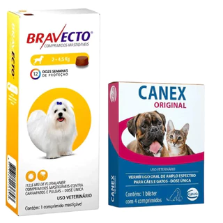 Antipugas Carrapato Bravecto 2 A 4,5 kg mais vermifugo canex