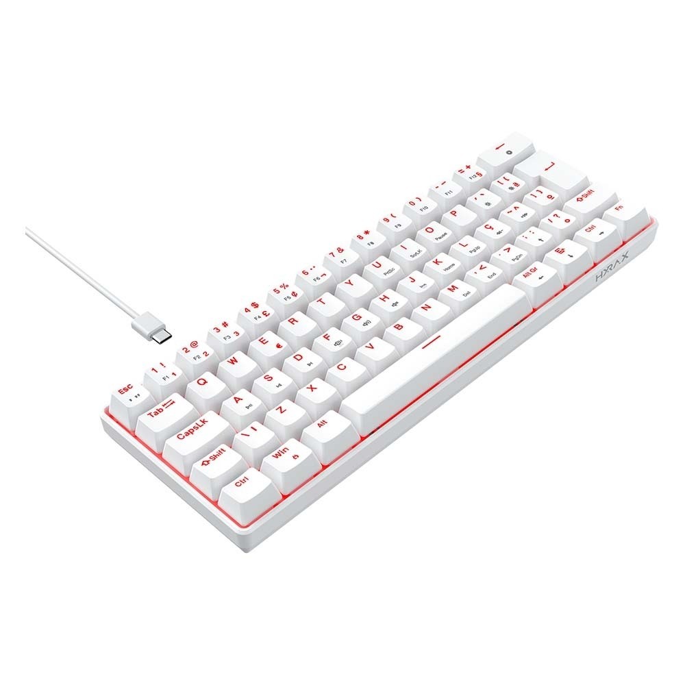 TECLADO GAMER MECANICO HYRAX THUNDER HCK61, ABNT2, BRANCO, SWITCH VERMELHO - HCK61W-RED-LED