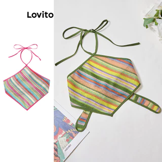 Lovito Regata feminina casual com listras arco-íris e contraste L88AD018