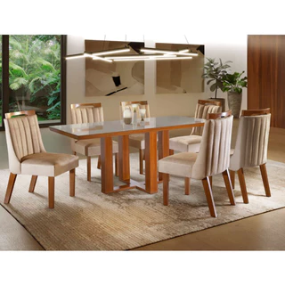 Conjunto Sala de Jantar Lottus Mesa Tampo MDF e Vidro com 6 Cadeiras ShopKasa