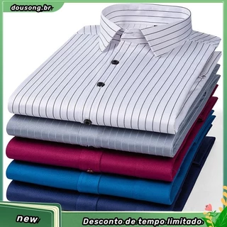 Casual Não Ferro Manga Curta Listrada Camisas Masculina Escritório De Negócios Social Homens Camisa