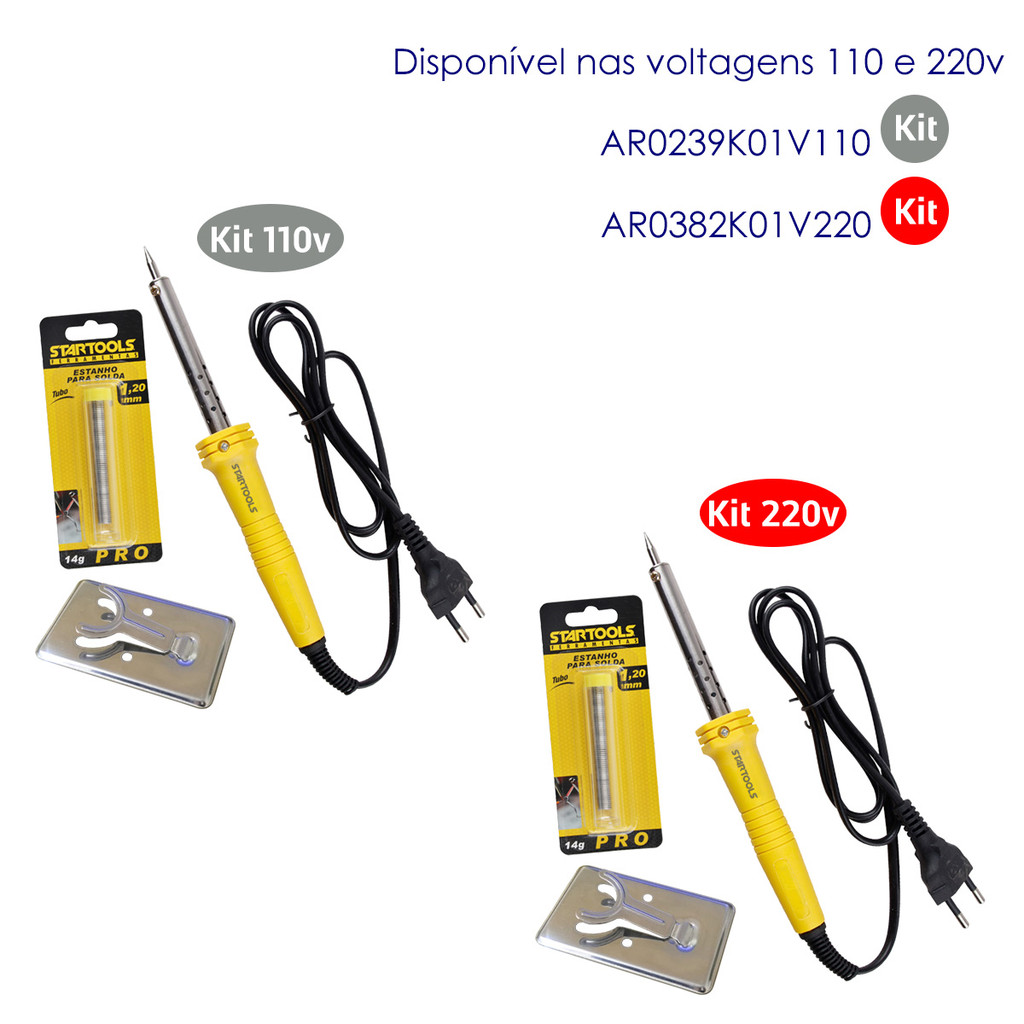VARIAÇÃO KIT FERRO DE SOLDA PRO 60W C/ TUBO DE FIO DE ESTANHO STARTOOLS ...