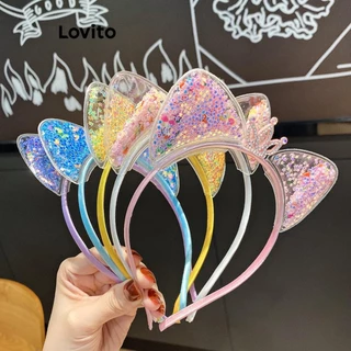 Lovito Tiara casual com lantejoulas lisas e orelhas de gato princesa coroa para mulheres LFA44651