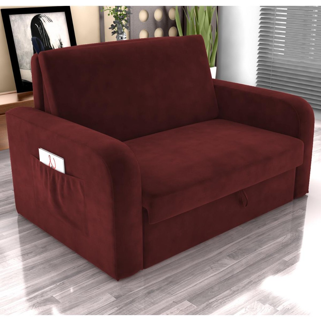 Sofá Cama com Baú 2 Lugares Numey Veludo Vinho Shopee Brasil