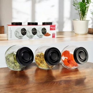 Kit com 3 Porta Condimentos de Vidro Preto Para Cozinha Conjunto Condimento 180ml