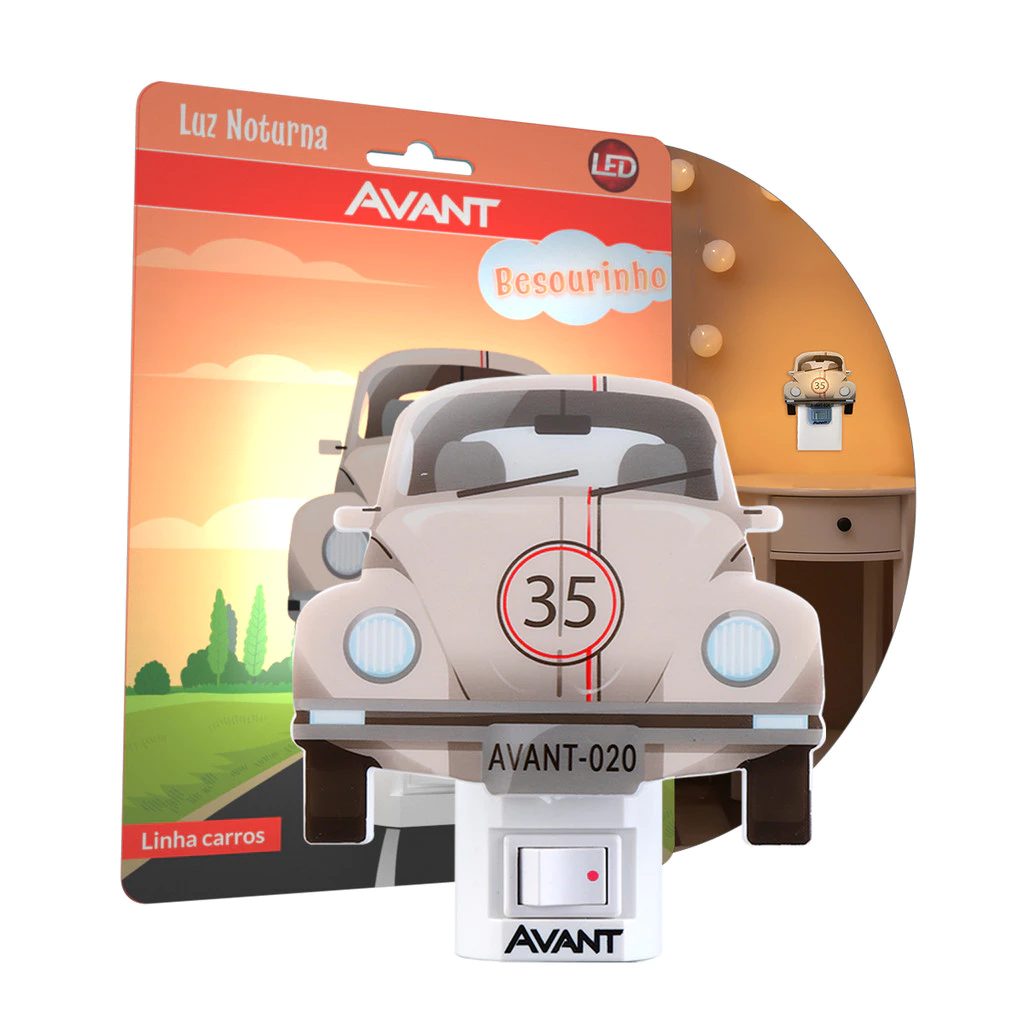 Abajur Infantil Fusca Avant 1W 3000K Bivolt Luz Noturna Branco Quente