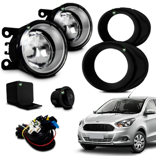 Kit Farol Auxiliar Milha Ka 2015 2016 2017 2018 Moldura Preta Botao Tic Tac
