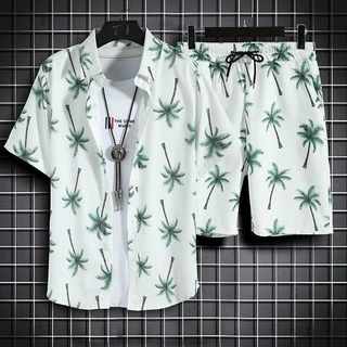 Conjunto De 2 Peças De Roupa De Praia Masculina , Camisa E Shorts Havaianos De Secagem Rápida
