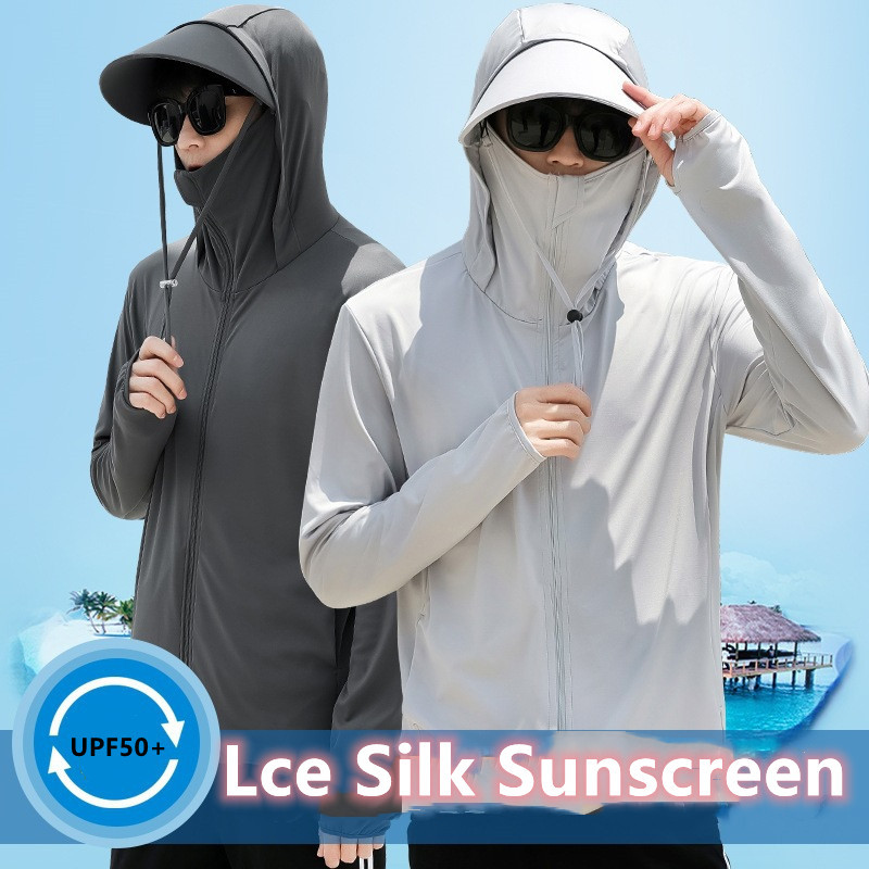 UPF 50 + Seda Gelo UV Roupas De Proteção Solar Mulheres Homens Manga Longa Ao Ar Livre Pesca Correndo Caminhadas Jaqueta