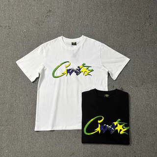 American High Street Corteiz Alcatraz Base Cor Contraste Letras Impressas Casual Short-Sleeve Casual Loose Camiseta de Coseio de Algodão